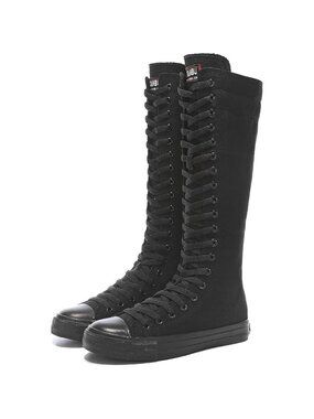 Women's Black Fashion Lace Up Knee High Canvas Zip Boots Fancy School Shoes